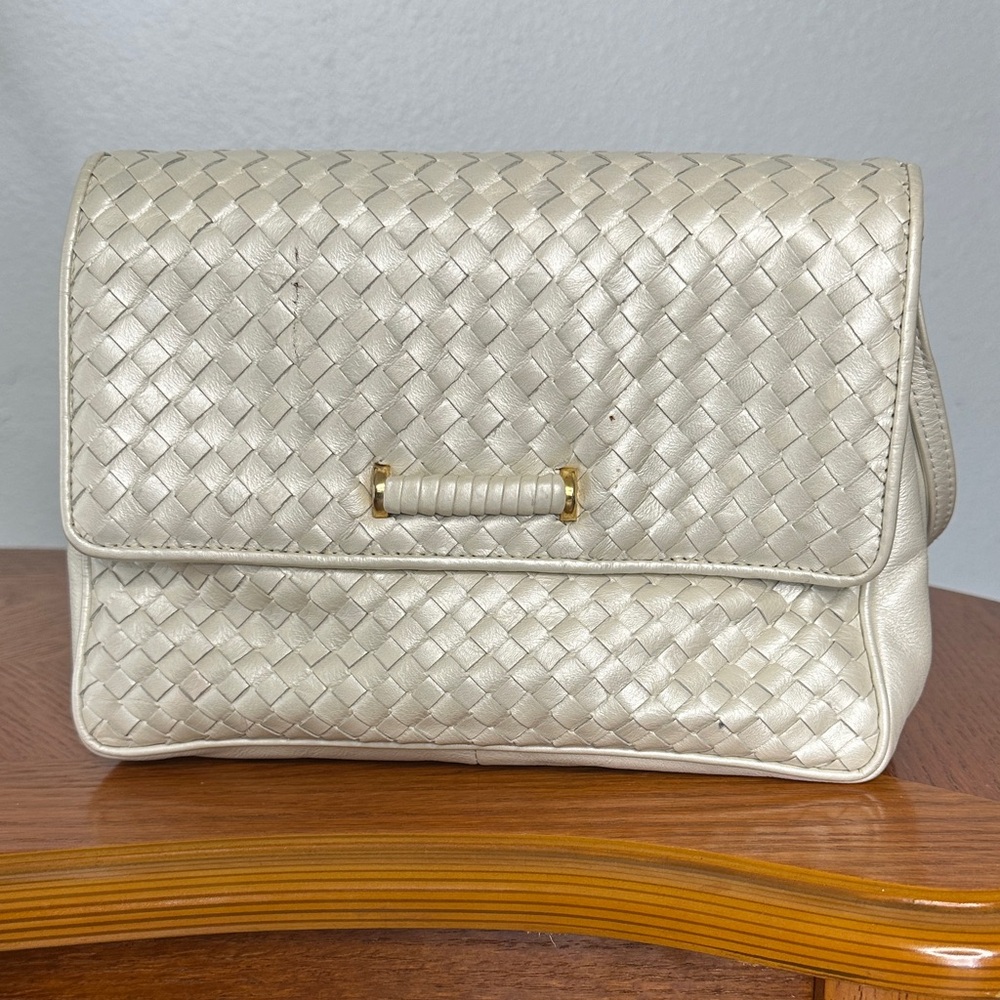 Vintage Ganson San Francisco Woven Leather Crossbody Bag – Ivory